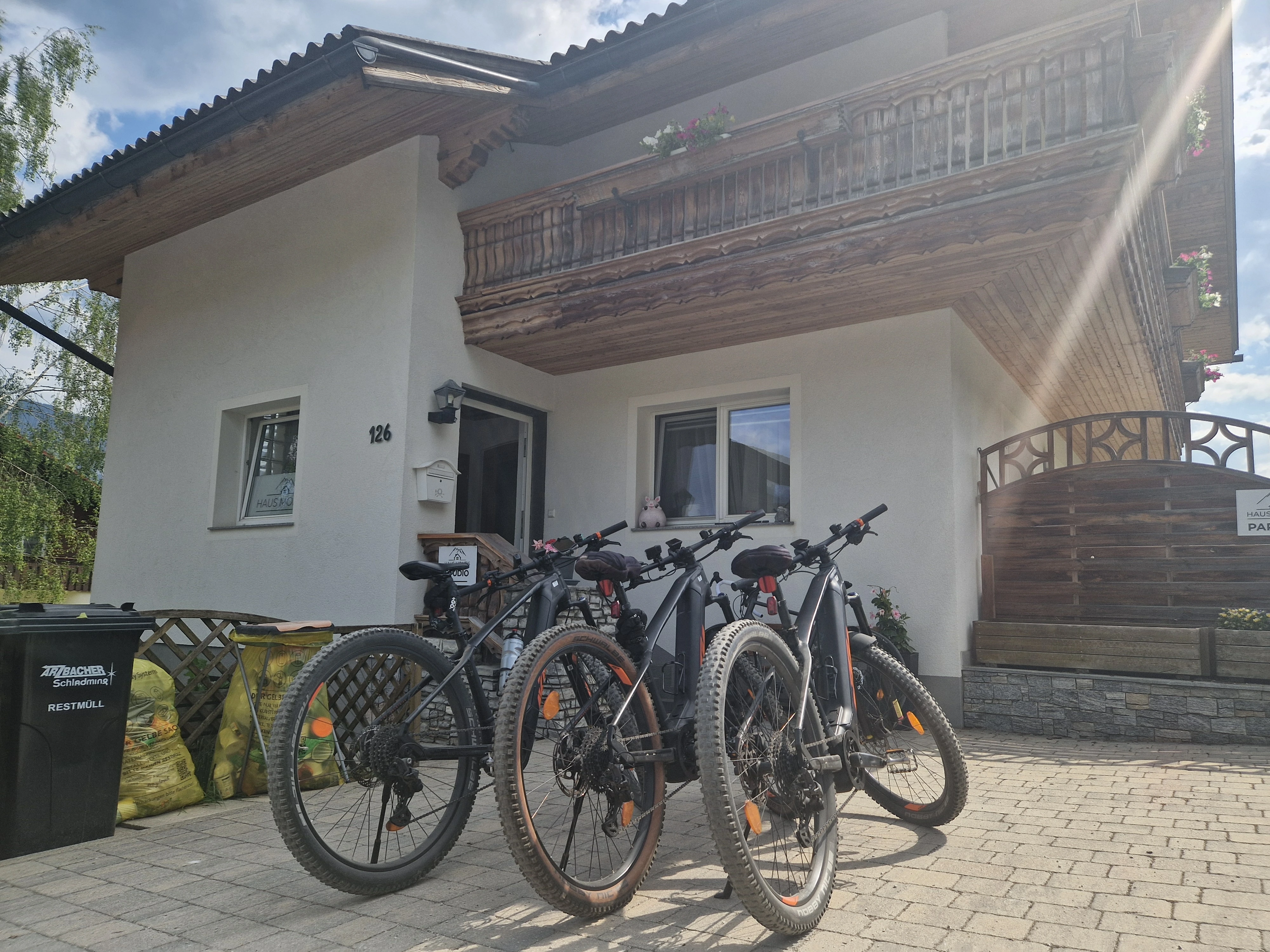 E-bikes parked at Haus Montis, ready to ride