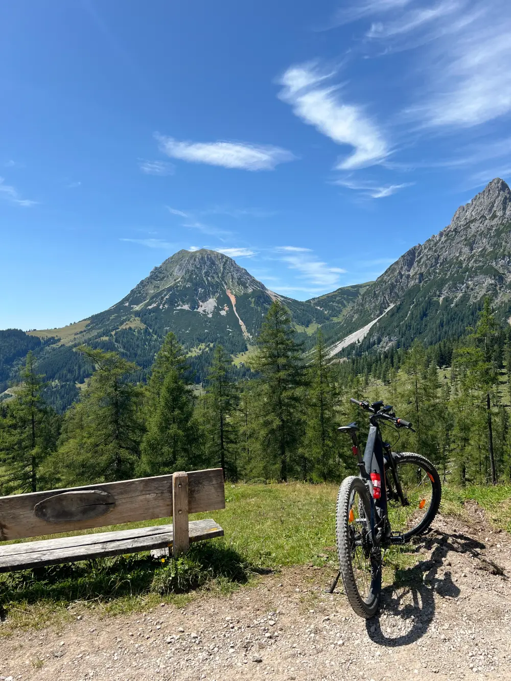 E-bike at a mountain viewpoint above Haus im Ennstal in summer